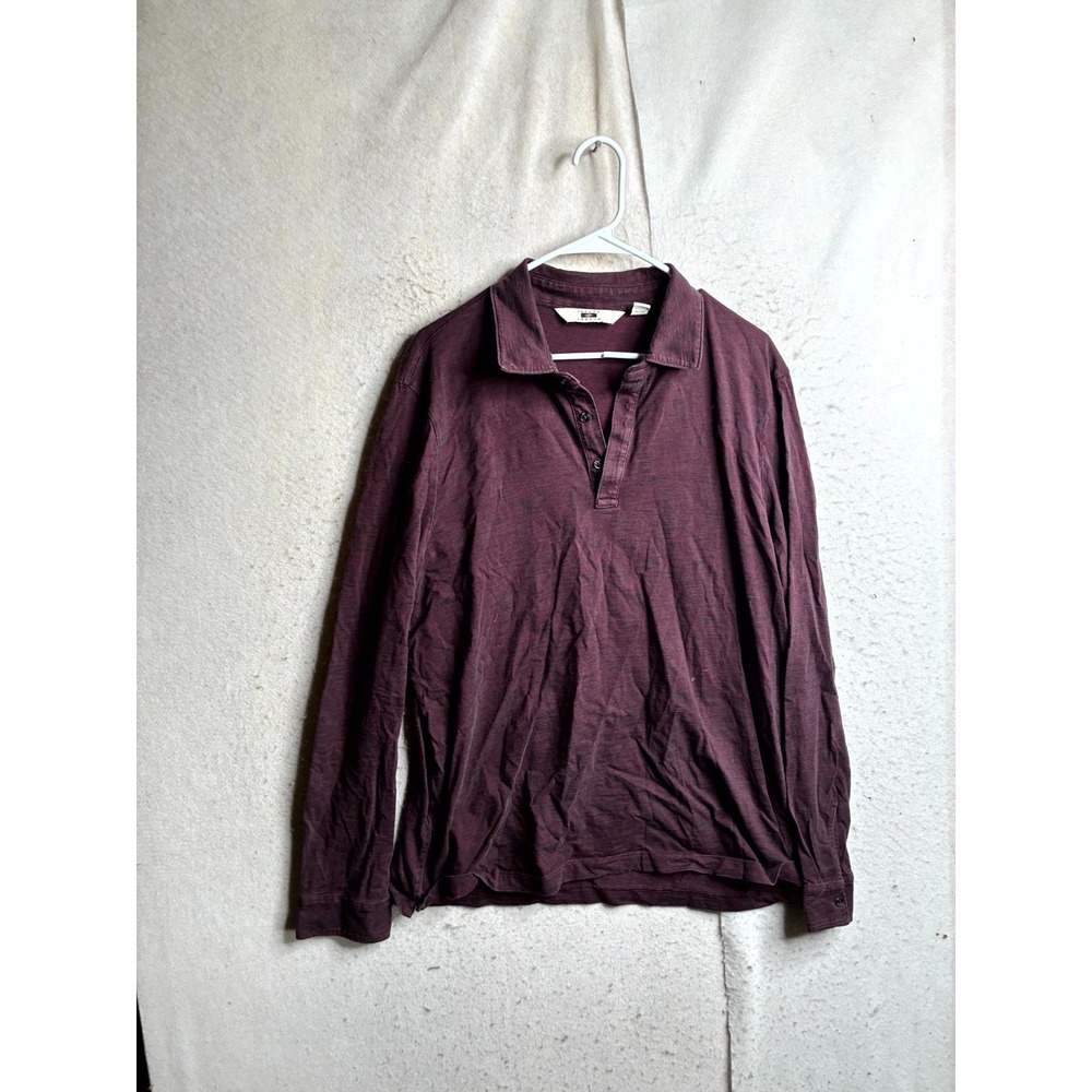 Joseph Abboud Polo Shirt Mens XL Maroon Heather Cotton Long Sleeve Side Slit